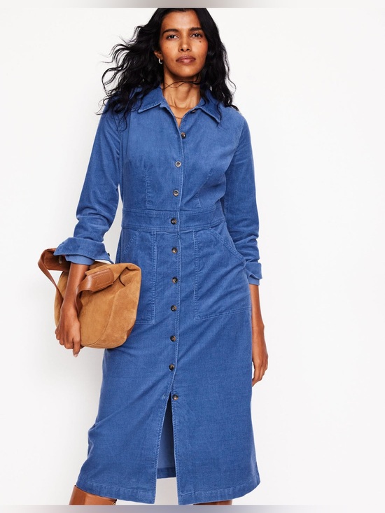 Boden Dresses & Skirts - Boden Flora Cord Midi Shirt Dress Blue Office Button Front Classic size 10R